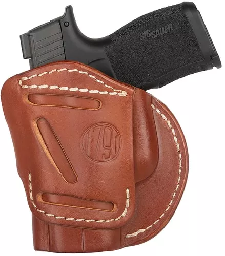 1791 Gunleather 4WH3CBRR 4-WayIWB/OWB Size 03 Classic Brown Leather Belt Clip Compatible w/Glock 26/Ruger LC9/S&W M&P Shield 2.0 9/40 Right Hand