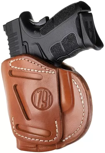 1791 Gunleather 4WH4CBRR 4-WayIWB/OWB Size 04 Classic Brown Leather Belt Clip Compatible w/Glock 26/Springfield XD/XDS/S&W Shield Plus Right Hand