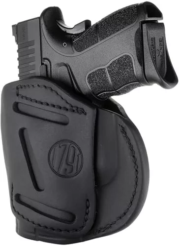1791 Gunleather 4WH4SBLR 4-WayIWB/OWB Size 04 Stealth Black Leather Belt Clip Compatible w/Glock 26/Springfield XD/XDS/S&W M&P Shield Plus Right Hand