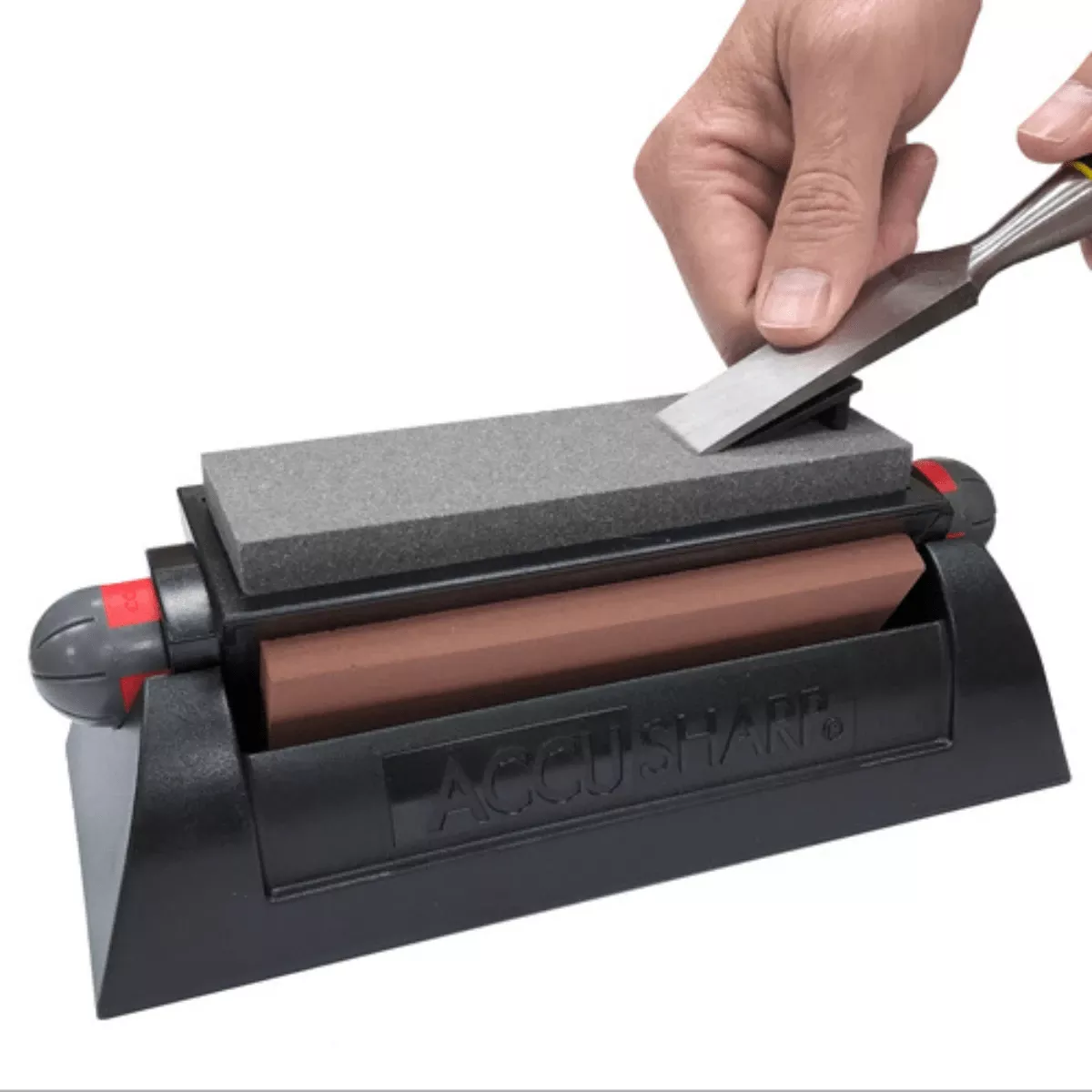 AccuSharp Tri-Stone Sharpening System, Rubber Handle Black Coarse/Medium/Fine Alumina-Oxide Sharpener - 064C