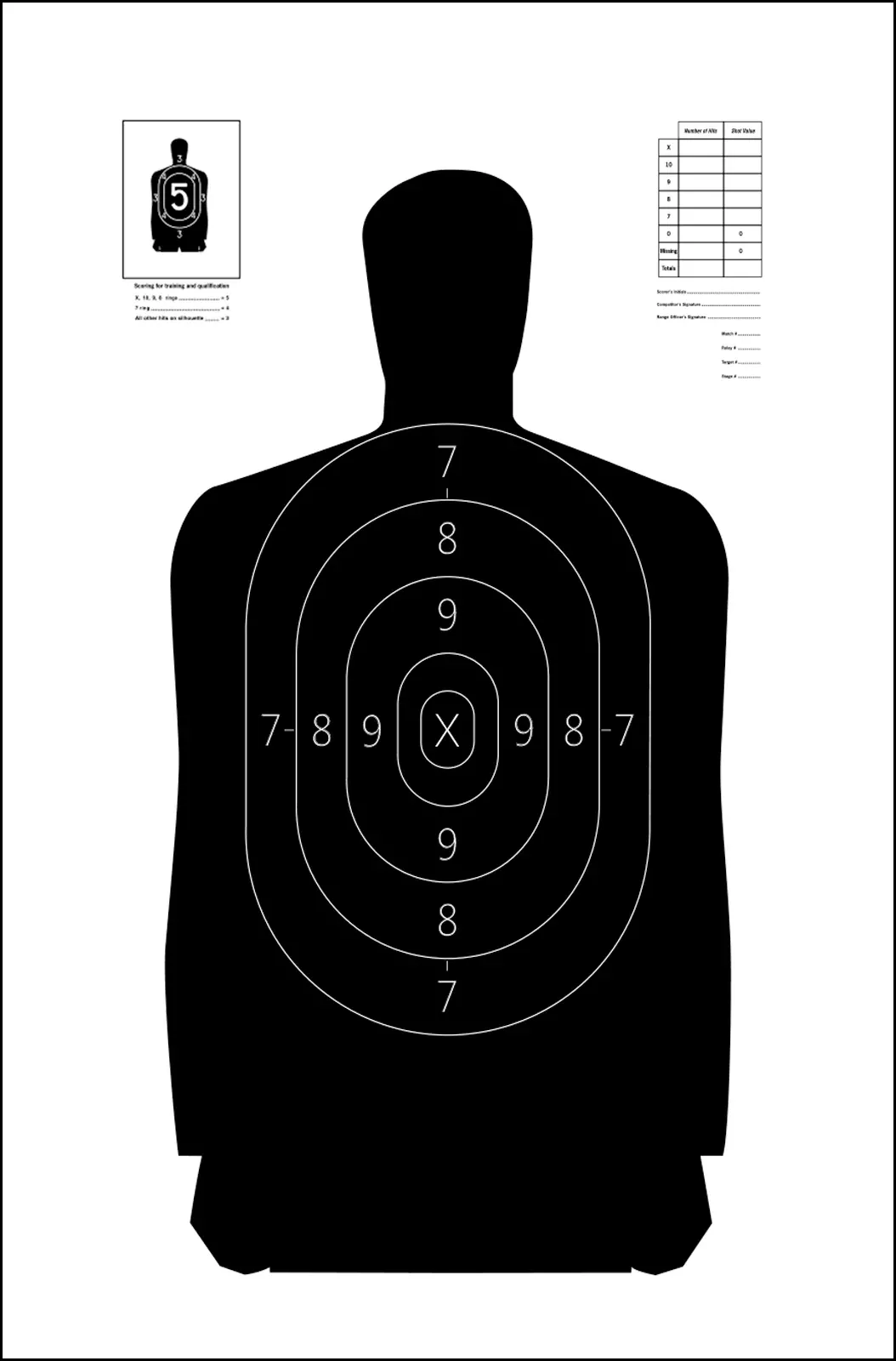 Action Target B-29 Qualification Silhouette Heavy Paper Hanging Target 11.50" x 22" Black/White 100/Box
