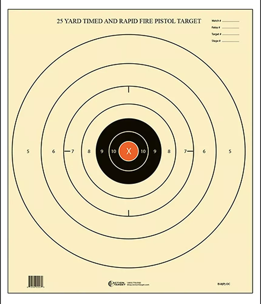 Action Target B-8 NRA Time & Rapid Fire Bullseye Paper Target 25 yds 21" x 24" Black/White 100/Box