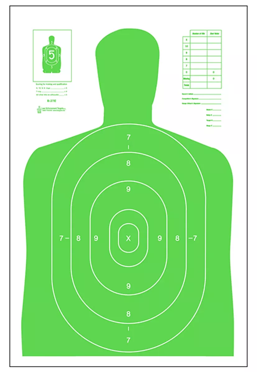 Action Target B27ELGR100 Qualification High Visibility Silhouette Paper Target 23" x 35" Fluorescent Green/White 100/Box