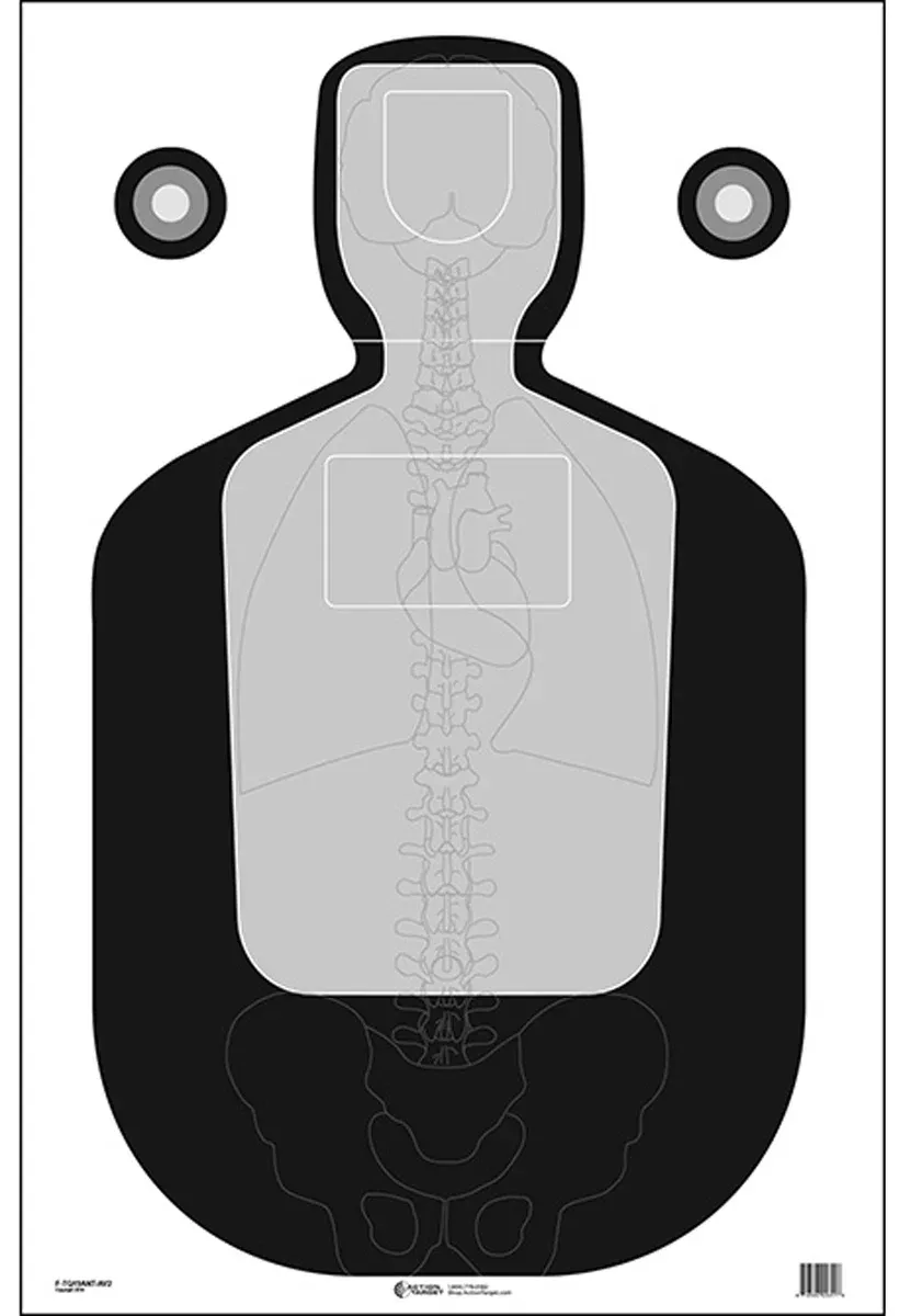 Action Target TQ-19 Qualification Silhouette/Vitals Paper Hanging Target 23" x 35" Black/Gray 100/Box