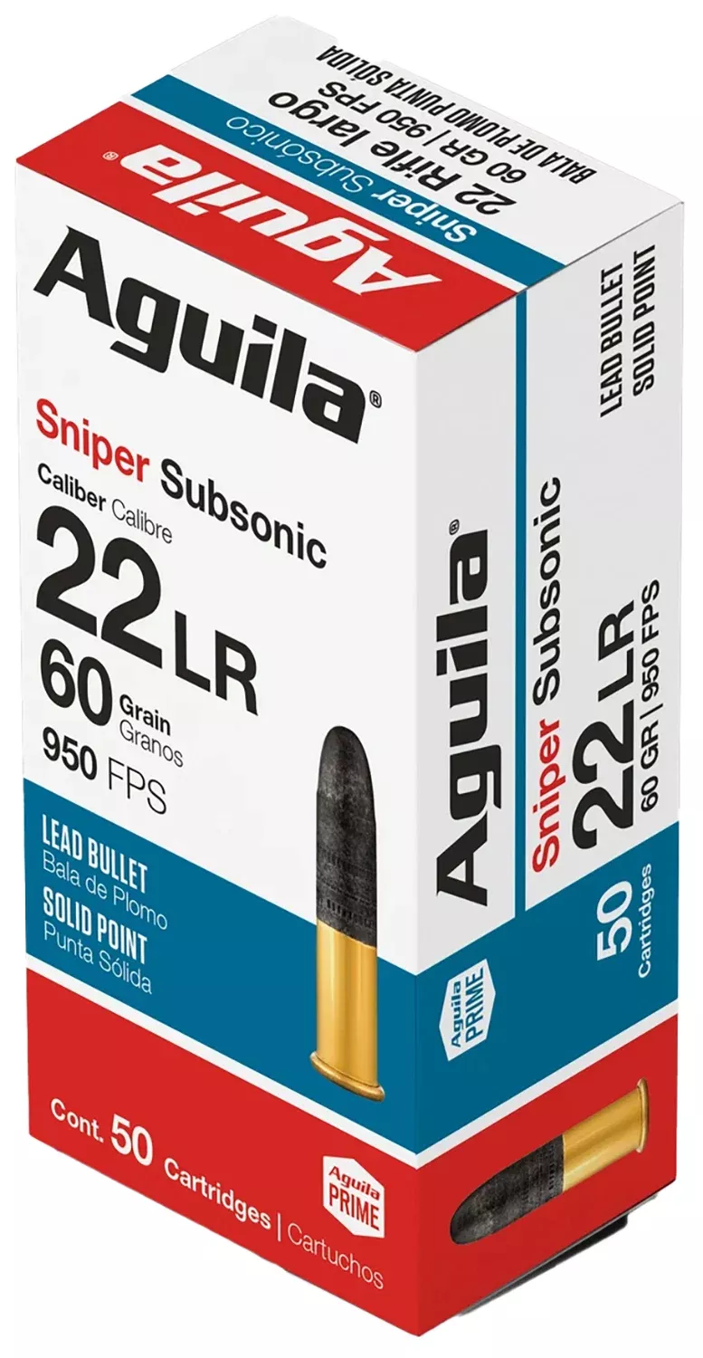 Aguila 1B220112 Sniper Subsonic22LR 60gr Lead Solid Point 50 Per Box/20 Case