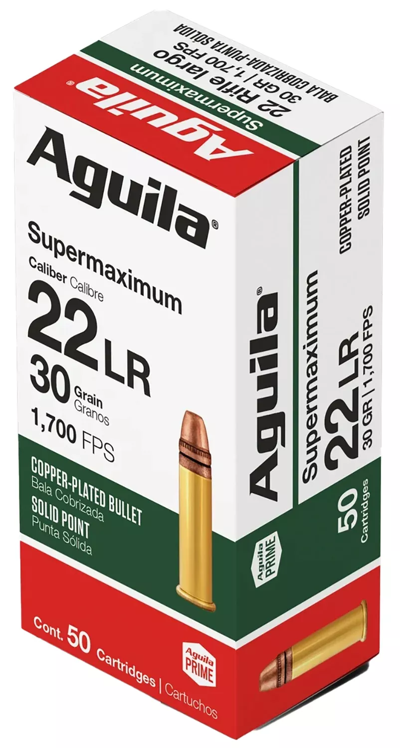 Aguila 1B220298 Supermaximum22LR 30gr Copper Plated Solid Point 50 Per Box/20 Case