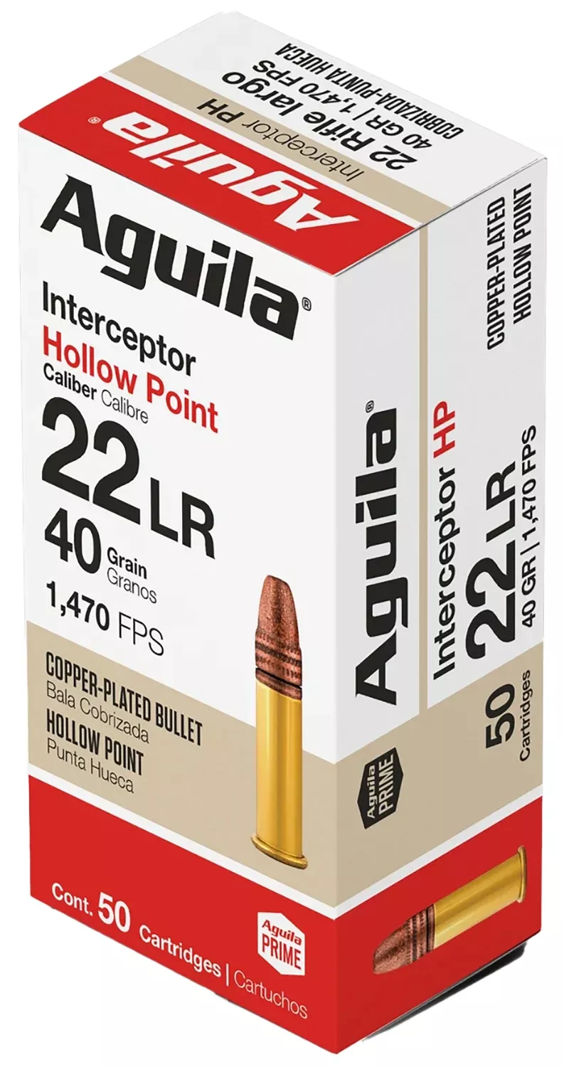 Aguila 1B220321 Interceptor22LR 40gr Copper Plated Hollow Point 50 Per Box/20 Case