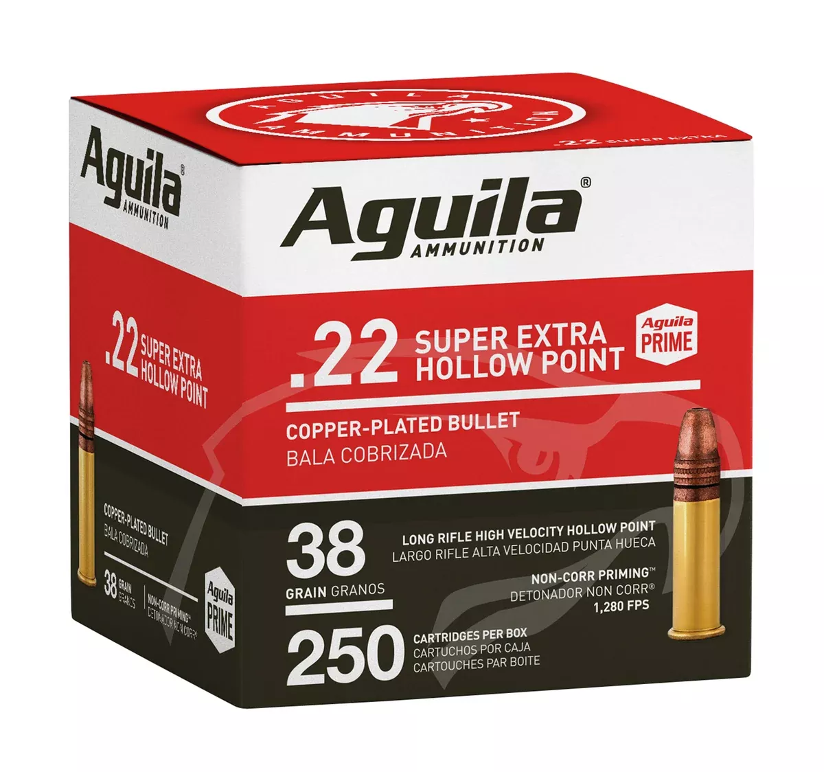 Aguila 1B221103 Super Extra High Velocity 22LR 38gr Copper Plated Hollow Point 250 Per Box/8 Case