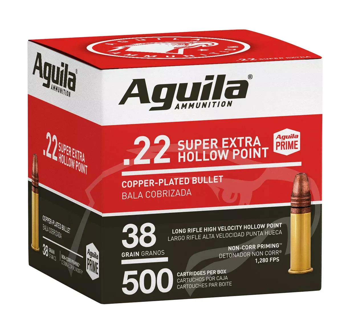 Aguila 1B221118 Super Extra High Velocity 22LR 38gr Copper Plated Hollow Point 500 Per Box/4 Case