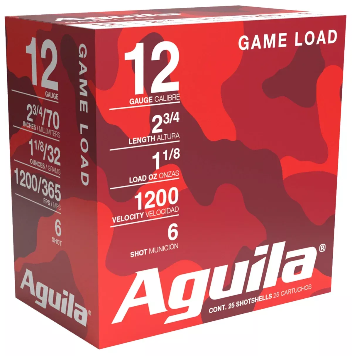 Aguila 1CHB1216 Game Load12Gauge 2.75" 1 1/8oz 6Shot 25 Per Box/10 Case