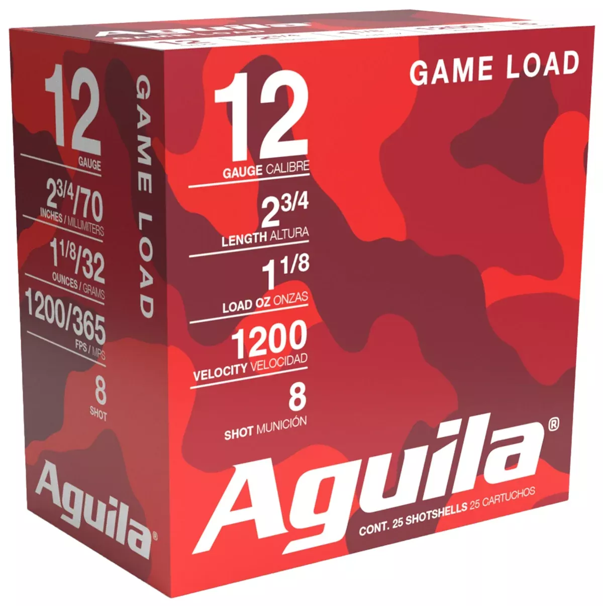 Aguila 1CHB1218 Game Load12Gauge 2.75" 1 1/8oz 8Shot 25 Per Box/10 Case