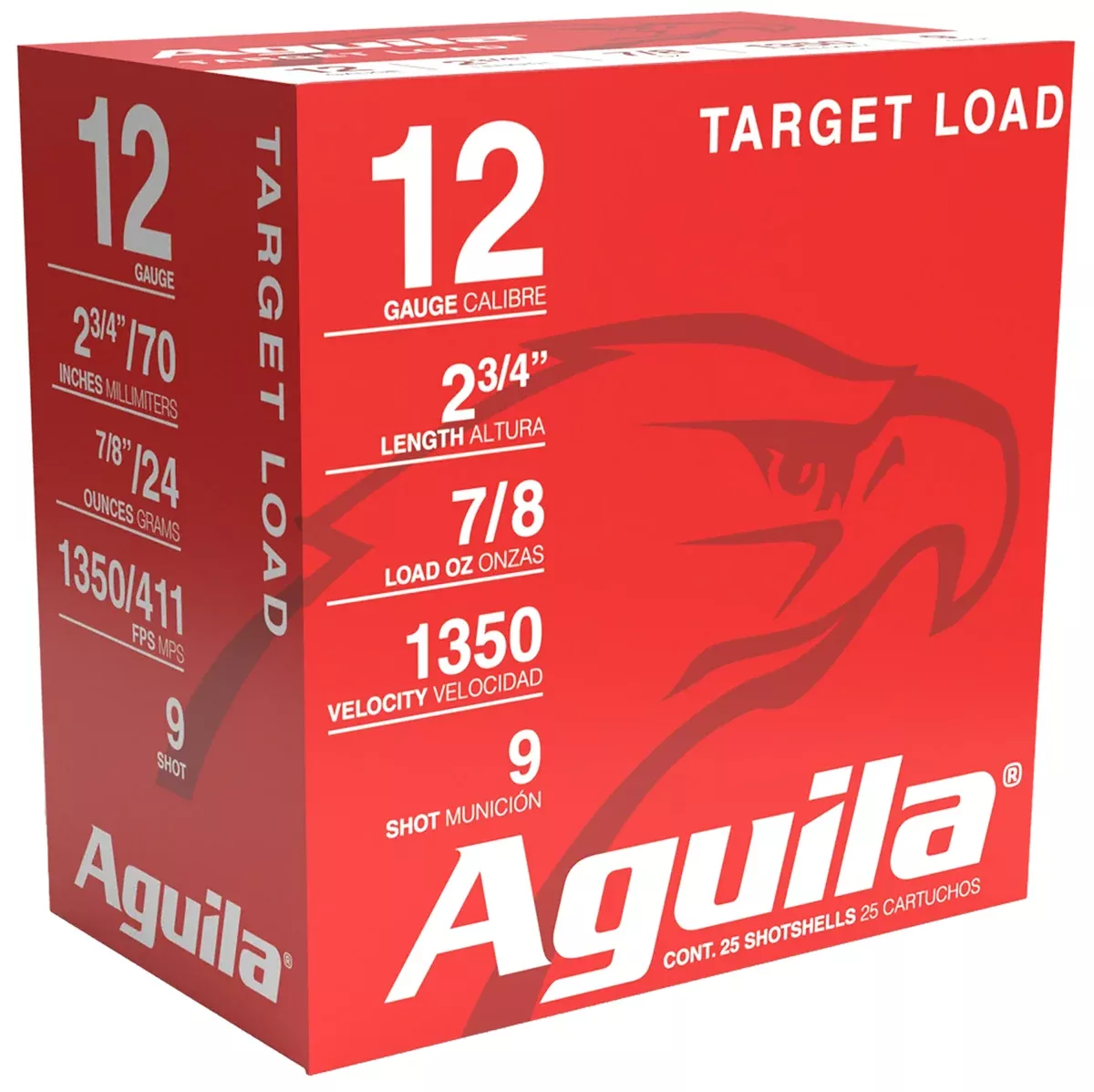 Aguila 1CHB1254 Target Load12Gauge 2.75" 7/8oz 9Shot 25 Per Box/10 Case