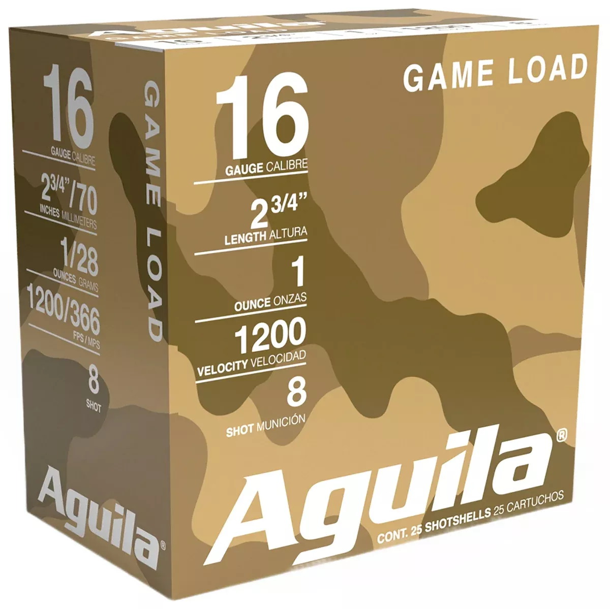 Aguila 1CHB1618 Game Load16Gauge 2.75" 1oz 8Shot 25 Per Box/10 Case