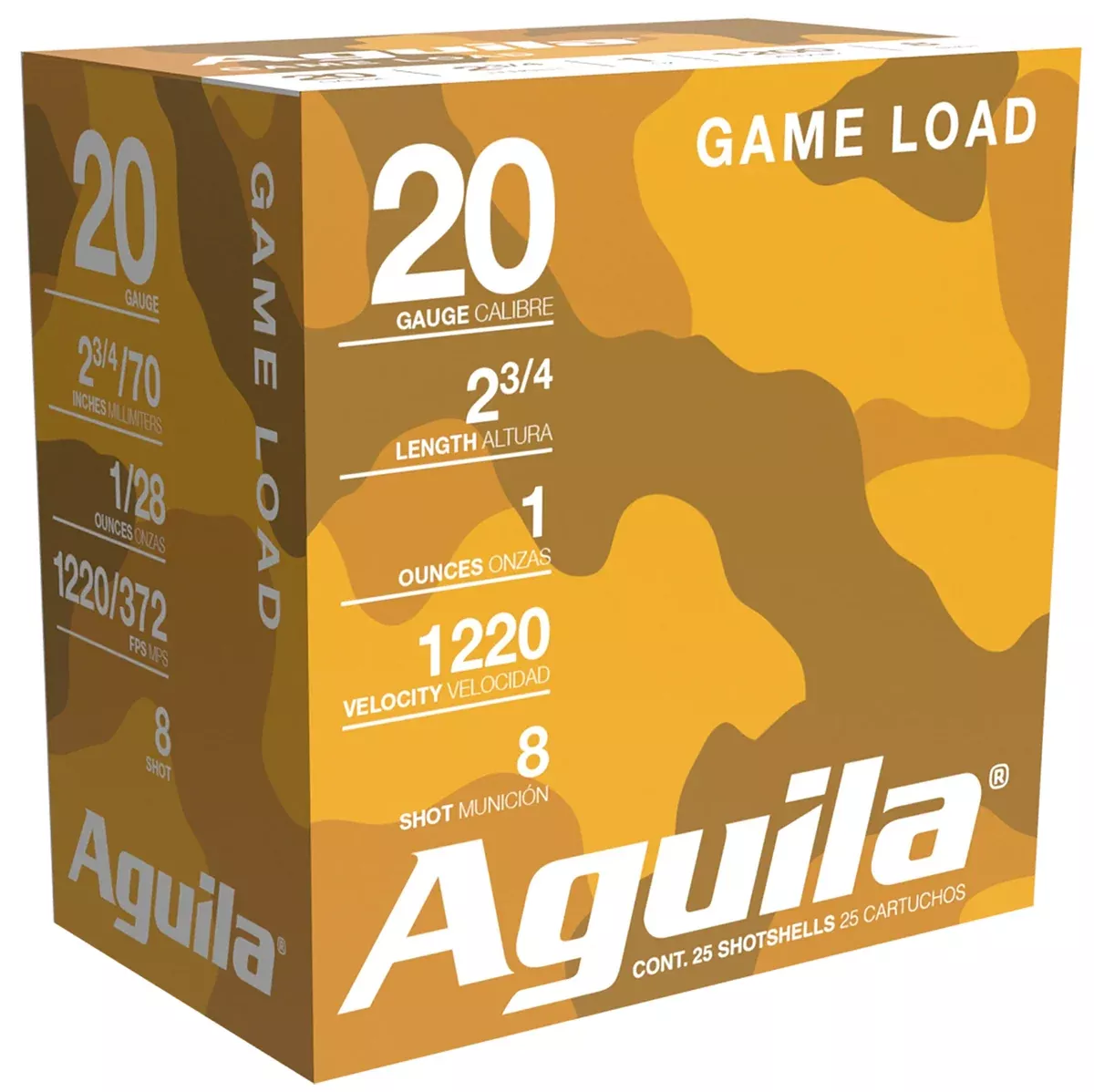 Aguila 1CHB2048 Game Load20Gauge 2.75" 1oz 8Shot 25 Per Box/10 Case