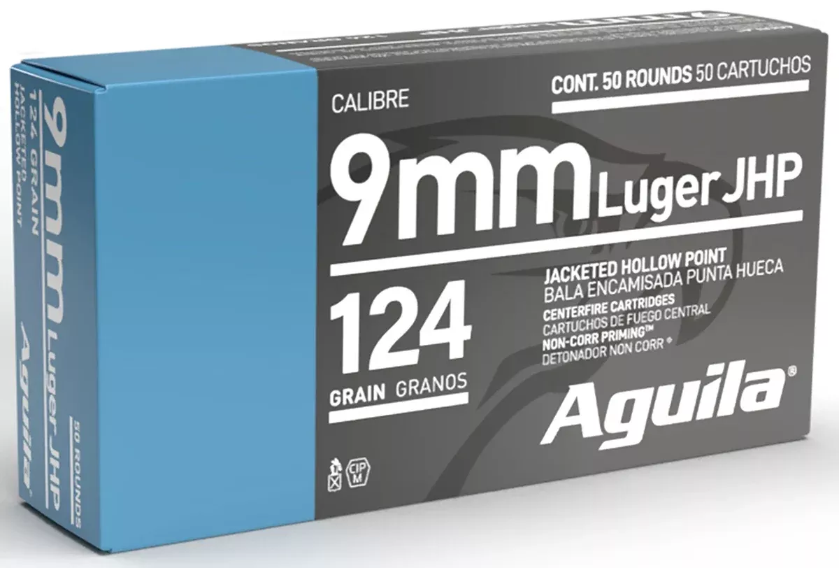 Aguila 1E092125 9mm Luger 124gr Jacketed Hollow Point 50 Per Box/10 Case