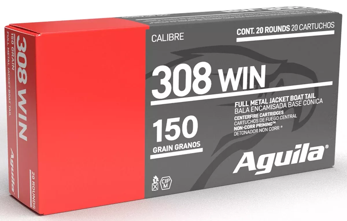 Aguila 1E308110 308Win 150gr Full Metal Jacket Boat Tail 20 Per Box/25 Case
