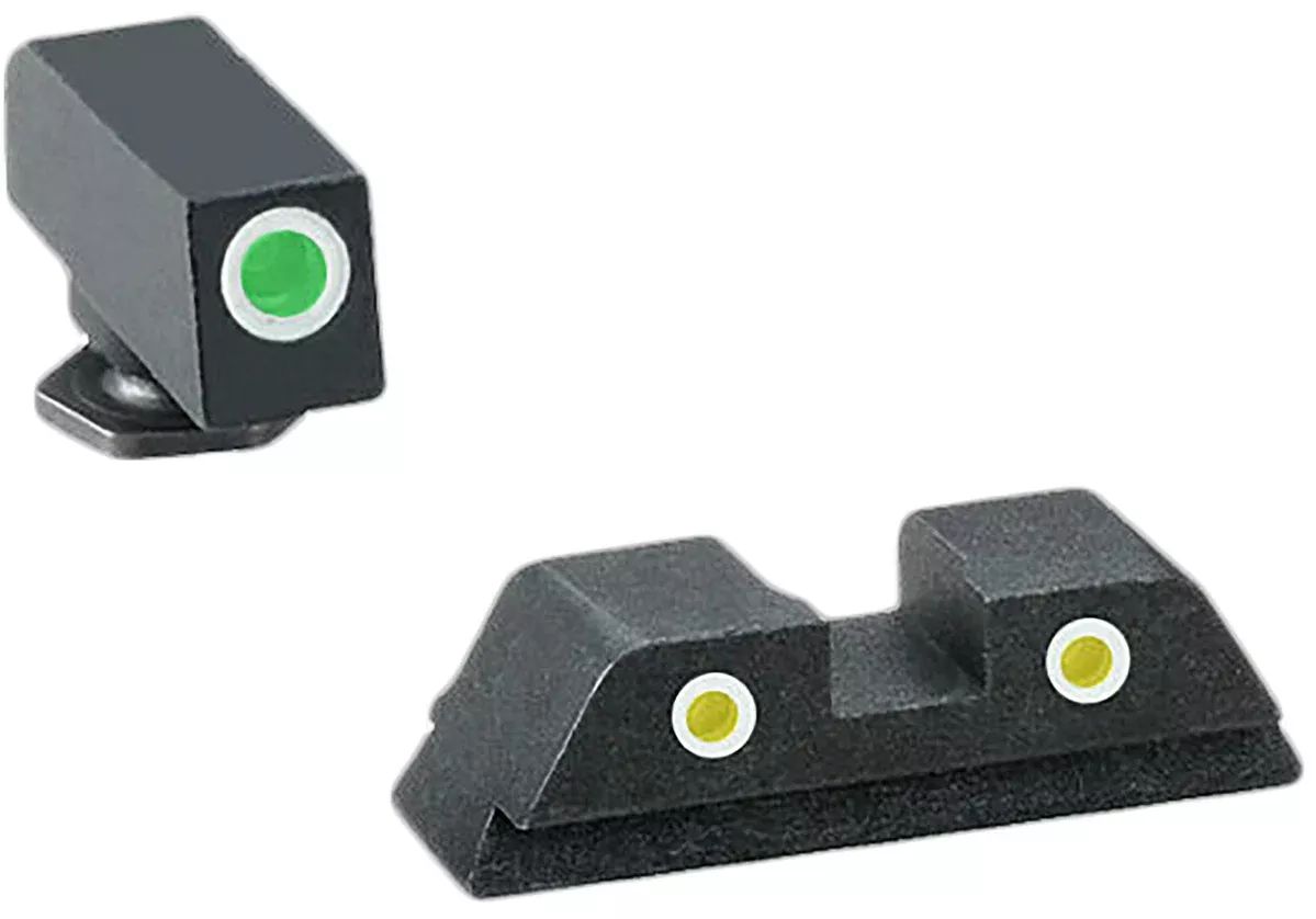 AmeriGlo GL115 Classic Tritium Sight Set for GlockGreen Tritium White Outline Front Sight-Yellow Tritium White Outline Rear Sight