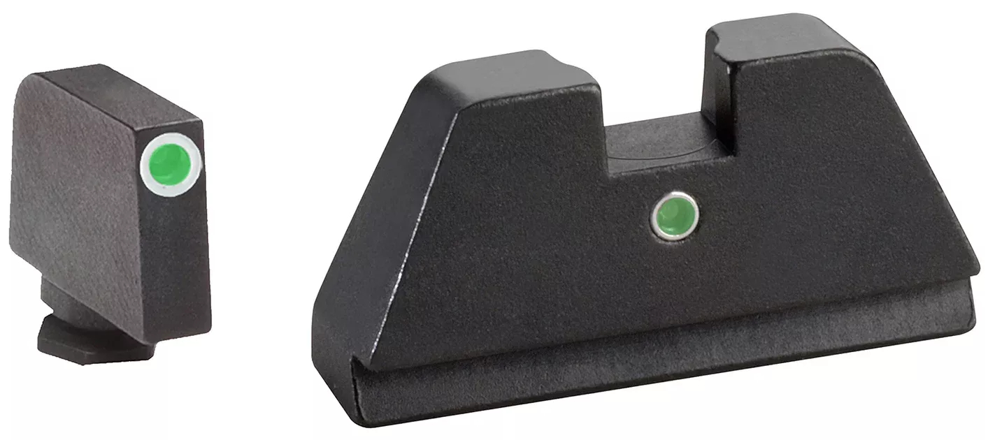AmeriGlo GL191 Optic Compatible Sight Set for GlockXL Tall Green Tritium White Outline Front Sight-Green TritiumRear Sight