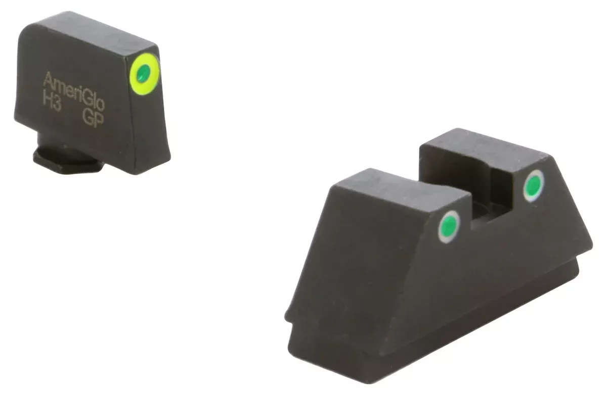 AmeriGlo GL333 Optic Compatible Sight Set for GlockXL Tall Green Tritium LumiGreen Outline Front Sight-Green Tritium White Outline Rear Sight
