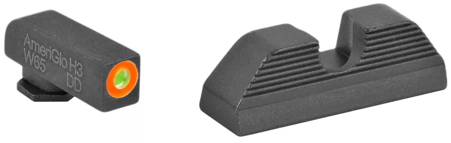 AmeriGlo GL353 Protector Sight Set for GlockGreen Tritium Orange Outline Front Sight-Black Serrated Rear Sight