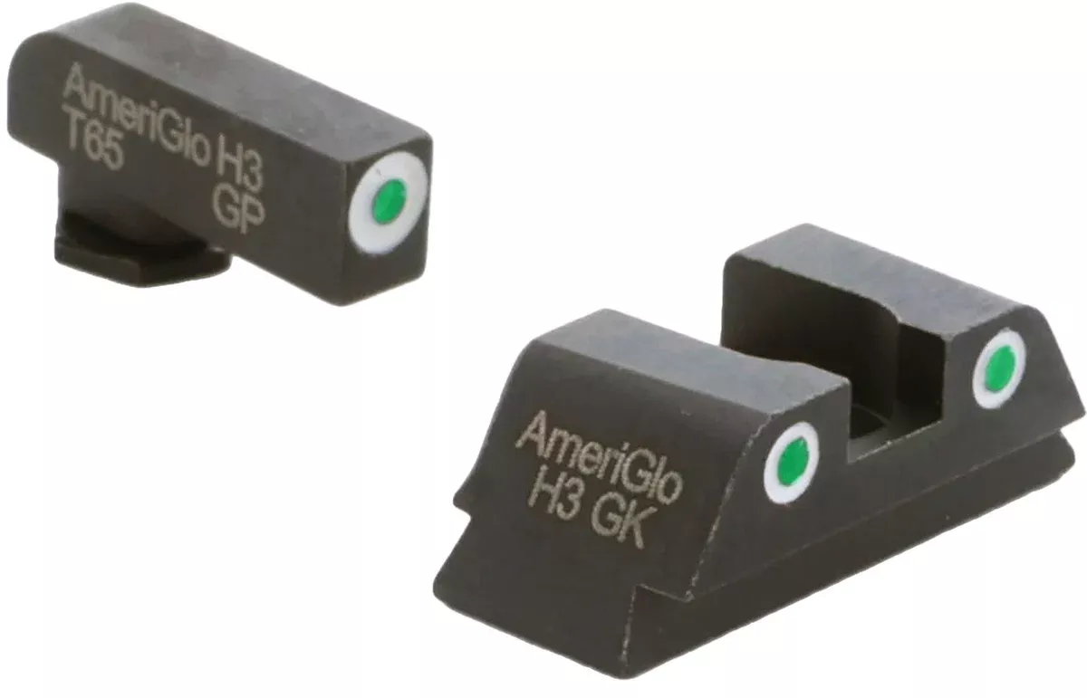 AmeriGlo GL430 Classic Tritium Sight Set for GlockGreen Tritium White Outline Front Sight-Green Tritium White Outline Rear Sight