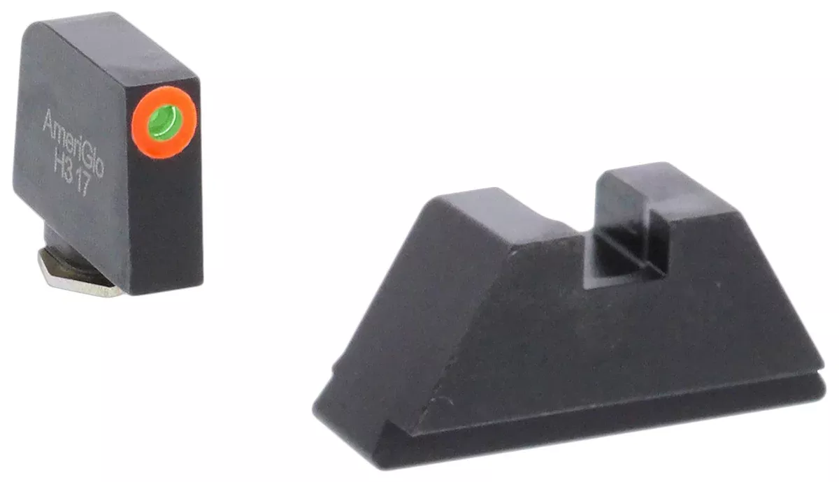 AmeriGlo GL511 Optic Compatible Sight Set for GlockXL Tall Green Tritium Orange Outline Front Sight-Green Tritium Black Rear Sight