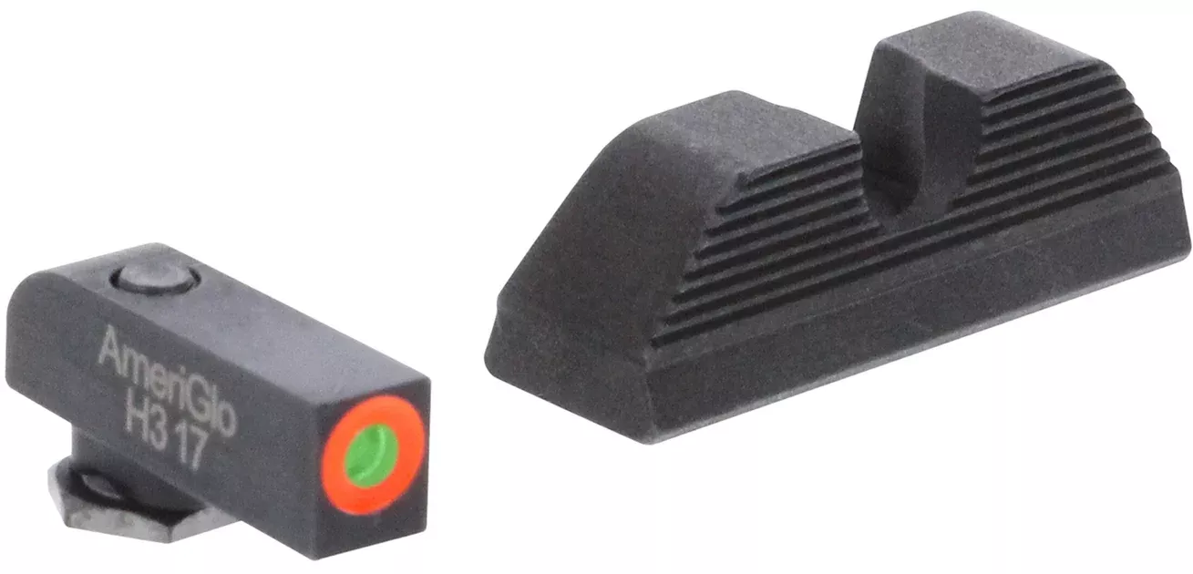AmeriGlo GL5353 Protector Sight Set for GlockGreen Tritium Orange Outline Front Sight-Black Serrated Rear Sight