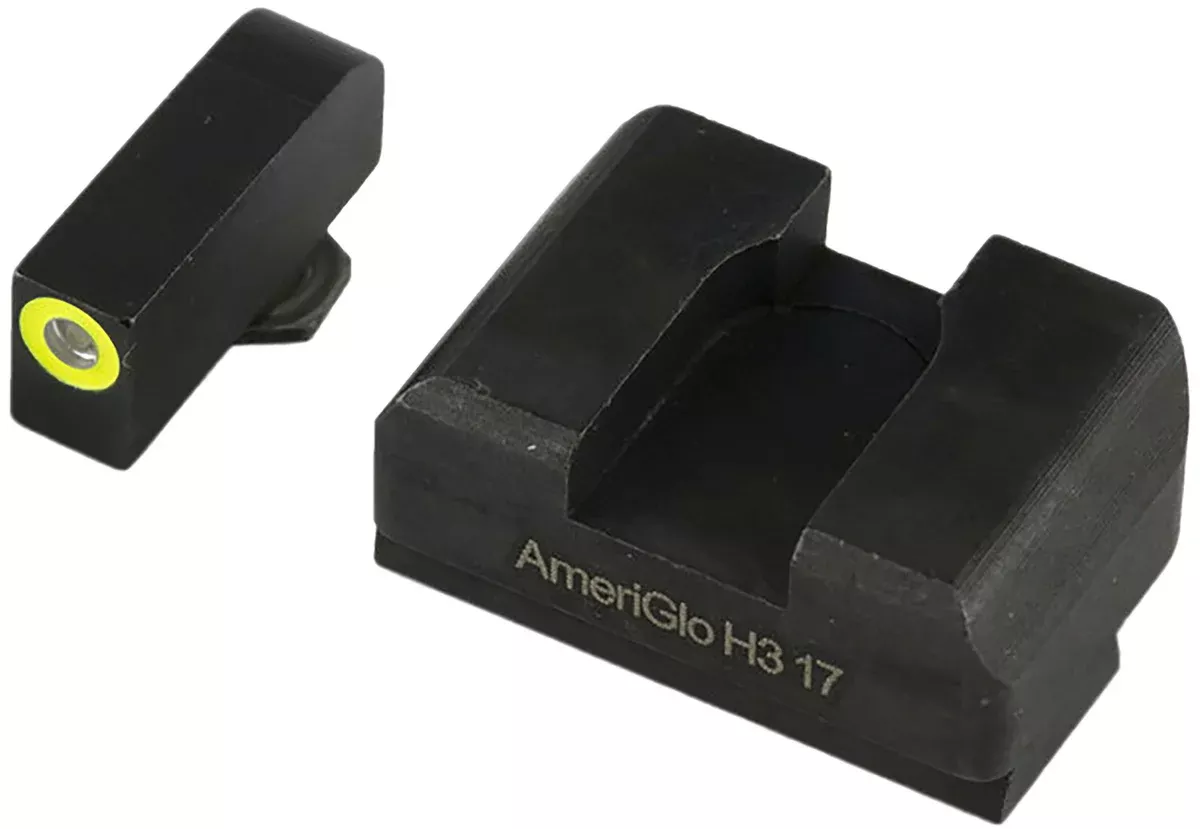 AmeriGlo GL611 Optic Compatible Sight Set for GlockXL Tall Green Tritium LumiGreen Outline Front Sight-Black Rear Sight