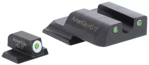 AmeriGlo SW145 Classic Tritium Set for Smith & Wesson M&P ShieldGreen Tritium White Outline Front Sight-Green Tritium White Outline Rear Sight