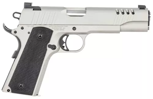 Auto-Ordnance 1911TCAC6 1911 A145 ACP 7+1 5" Savage Silver Cerakoate, Serrated/Ported Slide,Black Rubber Grips, Fixed 3-Dot Combat Day Sights