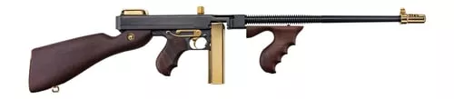 Auto-Ordnance T1ABTG 1927A-1 Deluxe Special Edition Carbine 45 ACP 20+1 18" Black Compensated Barrel, Black Steel w/Titanium Gold Appointments Receiver, American Walnut Furniture, Gold Plated Buttplat
