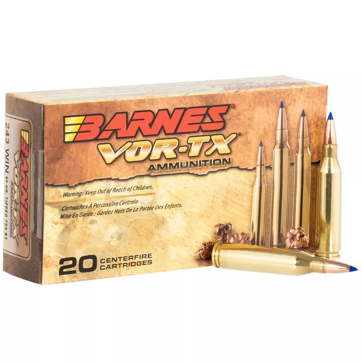 Barnes Bullets 21522 VOR-TX Rifle243 Win 80 gr Tipped TSX Boat Tail Ammo