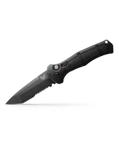 Benchmade 9071SBK Claymore AUTO Folding Knife - 3.6" CPM-D2 Cobalt Black Tanto Combo Blade, Black Grivory Handles