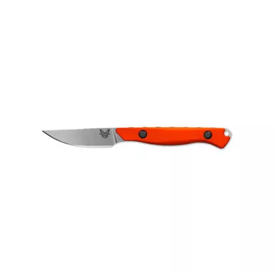 Benchmade Flyway Fixed Blade Knife 2.7" CPM-154 Satin Straight Back, Orange G10 Handles, Boltaron Sheath - 15700