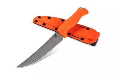 Benchmade Hunt Meatcrafter Fixed Blade Knife - 6.08" CPM-154 Trailing Point, Orange Santoprene Handles, Boltaron Sheath - 15500