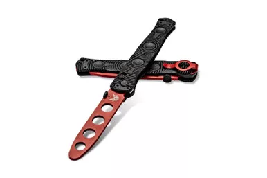 Benchmade SOCP Folding Trainer - 4.47" Red Dull Blade, Black CF-Elite Handles, Carbide Glass Breaker