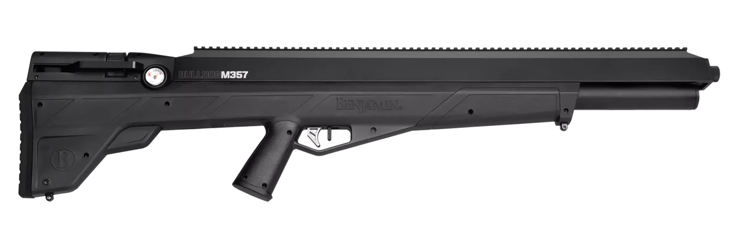 Benjamin BPBM3S Bulldog M357 PCP 357 Pellet 5 Shot Black Lothar Walther Barrel, Black Receiver w/Picatinny Rail, Fixed Bull Black Stock
