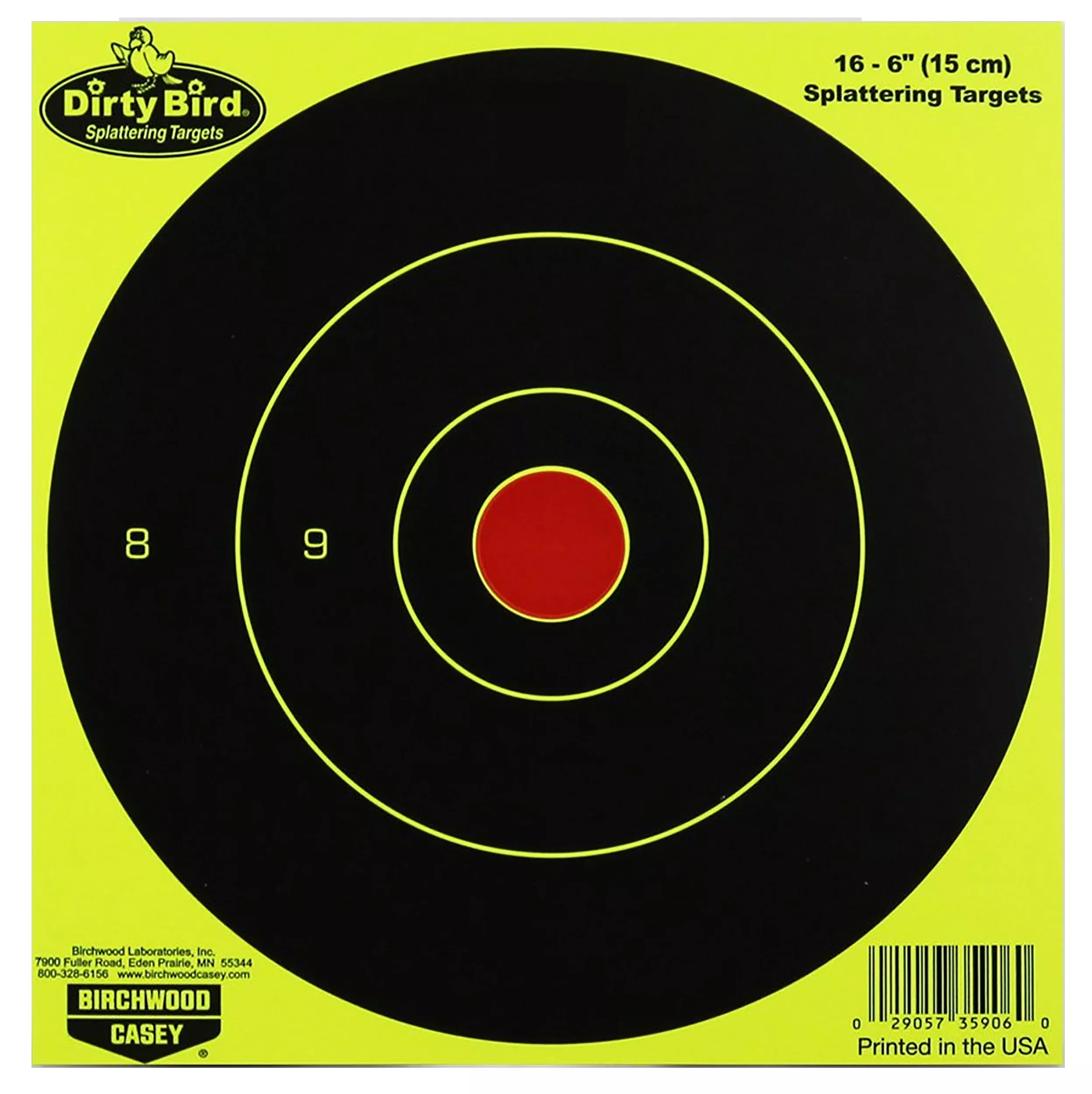 Birchwood Casey Dirty Bird 6" Bullseye Hanging Paper Target Black/Yellow 16 Per Pkg