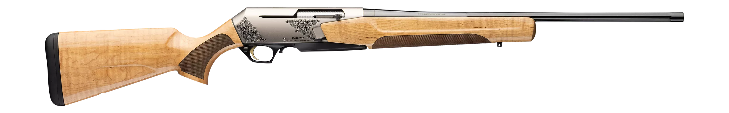 Browning 039035229 BAR MK4 Medallion 300 Win Mag 3+1 24" Blued Fluted Barrel, Blued Aluminum Alloy Drilled & Tapped Receiver, Maple Adj Shim Stock