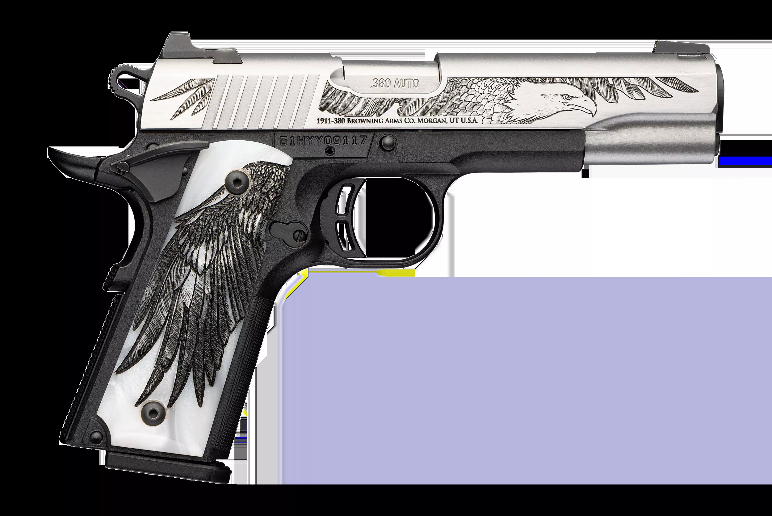 Browning 051126492 1911 Black Label Medallion 250 Commemorative Edition Full Size 380 ACP 8+1 4.25" Matte Stainless Steel Barrel & Serrated Slide w/Engraving, Matte Black Polymer Frame, White Imitatio