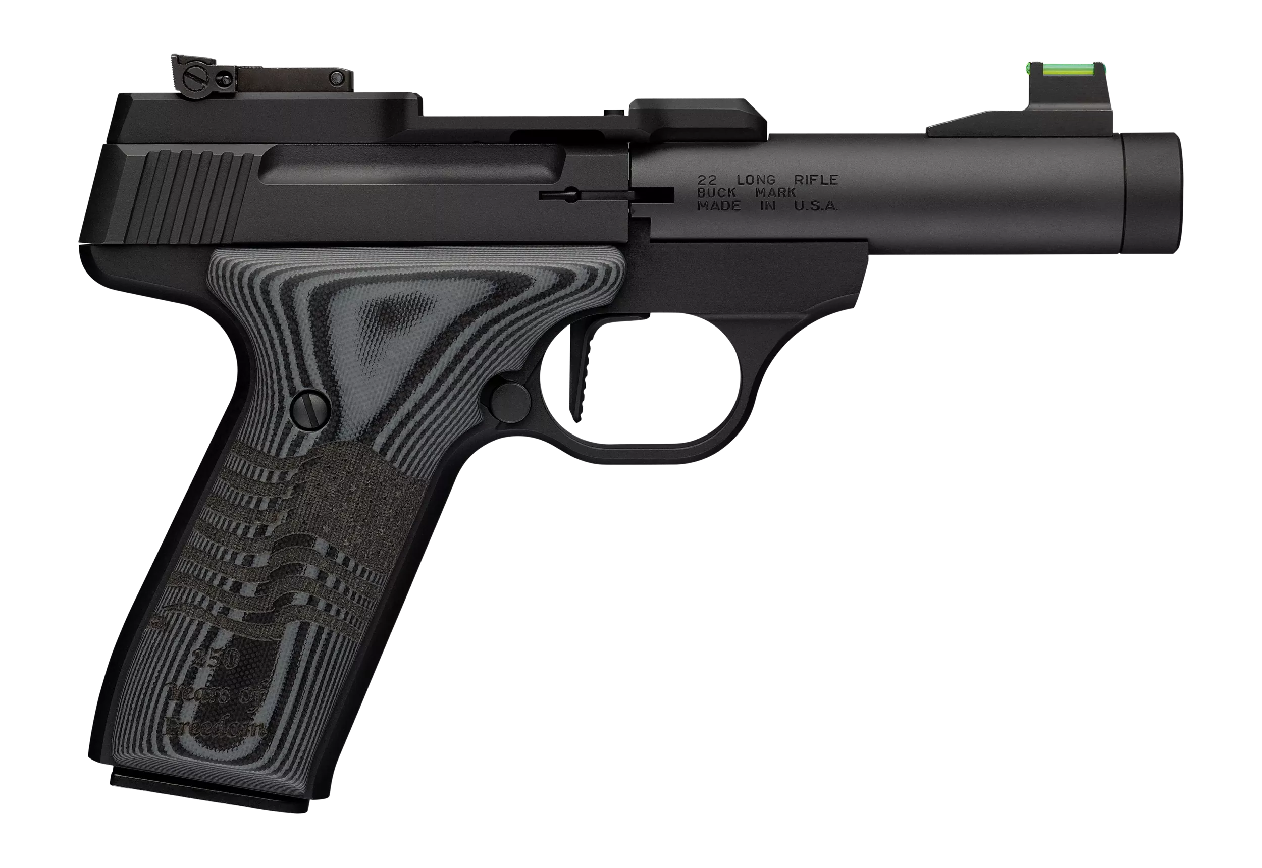 Browning 051611490 Buck Mark Black Label 250 SR 22 LR 10+1 4" Matte Black Bull Threaded Barrel, Optics Cut Receiver, Matte Black Aluminum Frame,Black G10 Grip w/ Inscribed Waving Flag, RMSc Footprin
