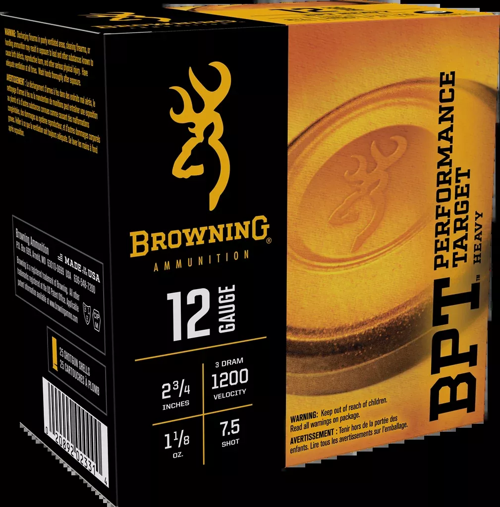 Browning BPT Performance Target Heavy 12 Gauge 2.75" 1 1/8 oz #7.5 Shot 25 Rds/Box, 250 Rds/Case - Box or Case