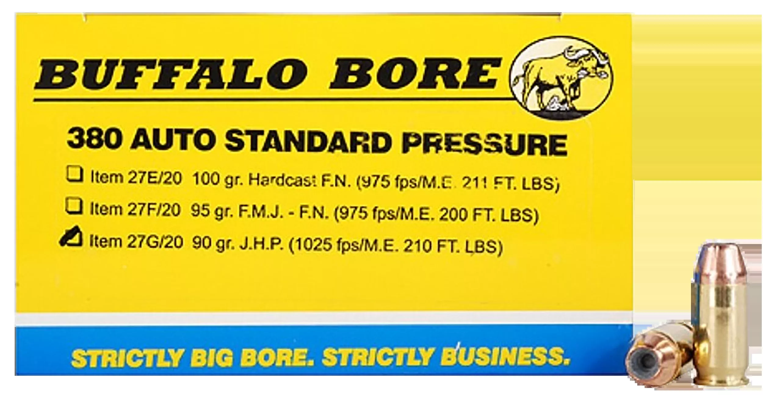 Buffalo Bore Ammunition Strictly Business Standard Pressure 380 ACP 90gr Jacketed Hollow Point 20 Rd Box - Box or Case