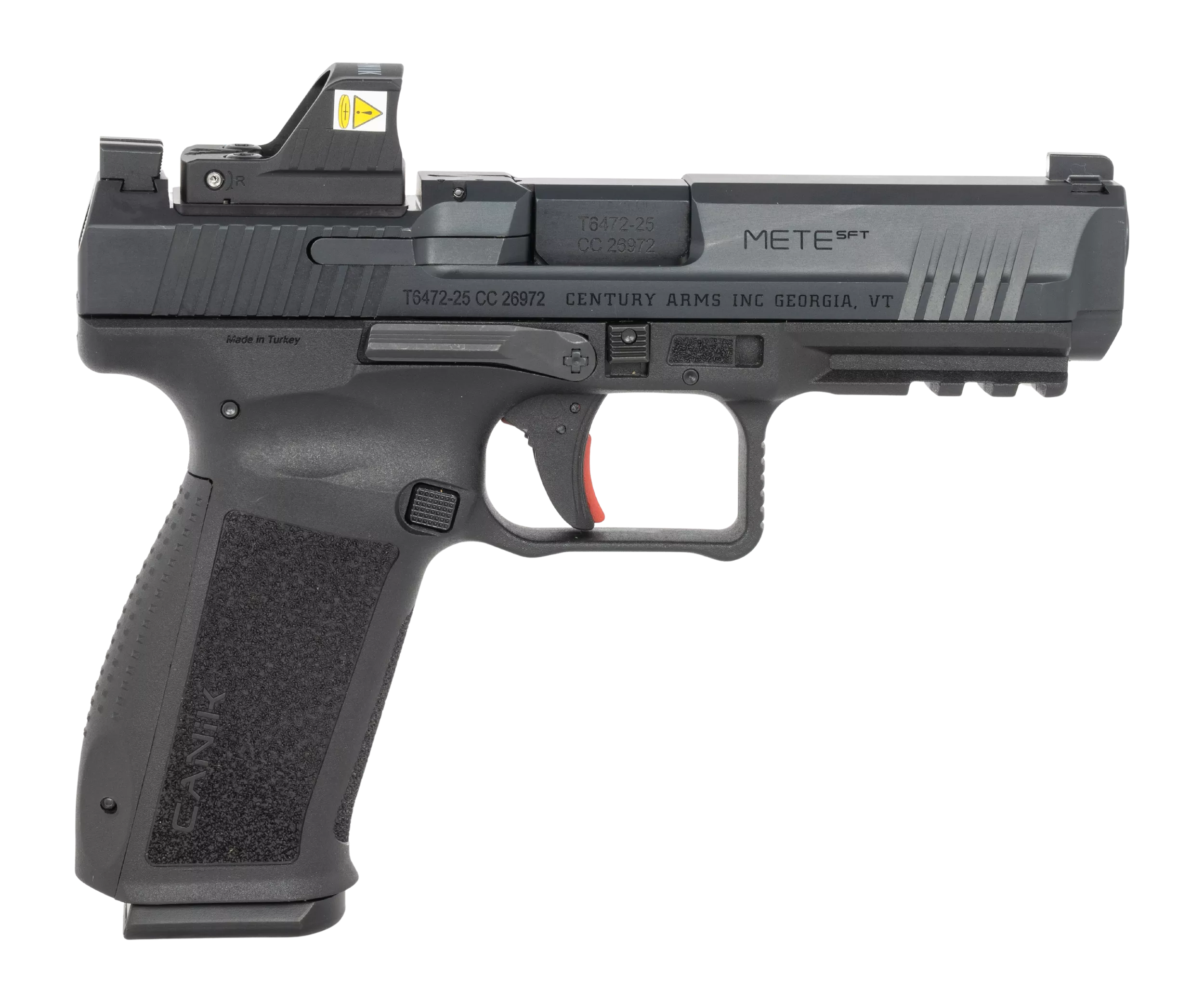 Canik HG6595OSVN Mete SFT One Series w/Optic 9mm Luger 18+1 4.46" Black Barrel, Black Nitride Steel Serrated w/Optic Slide, Black Polymer Frame w/Beavertail & Picatinny Rail, Interchangeable Backstrap