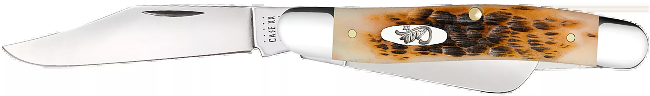 Case 00128 Stockman Medium 2.92"/2.15"/1.90" 3-Blade Folding Knife - Peach Seed Jigged Amber Bone