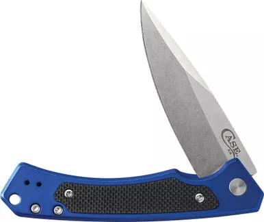 Case Marilla Flipper Knife- 3.4" CPM-S35VN Stonewashed Drop Point Blade, Blue Anodized Aluminum Handles w/ Black G10 Inlays