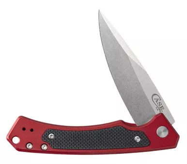 Case Marilla Flipper Knife- 3.4" CPM-S35VN Stonewashed Drop Point Blade, Red Anodized Aluminum Handles w/ Black G10 Inlays