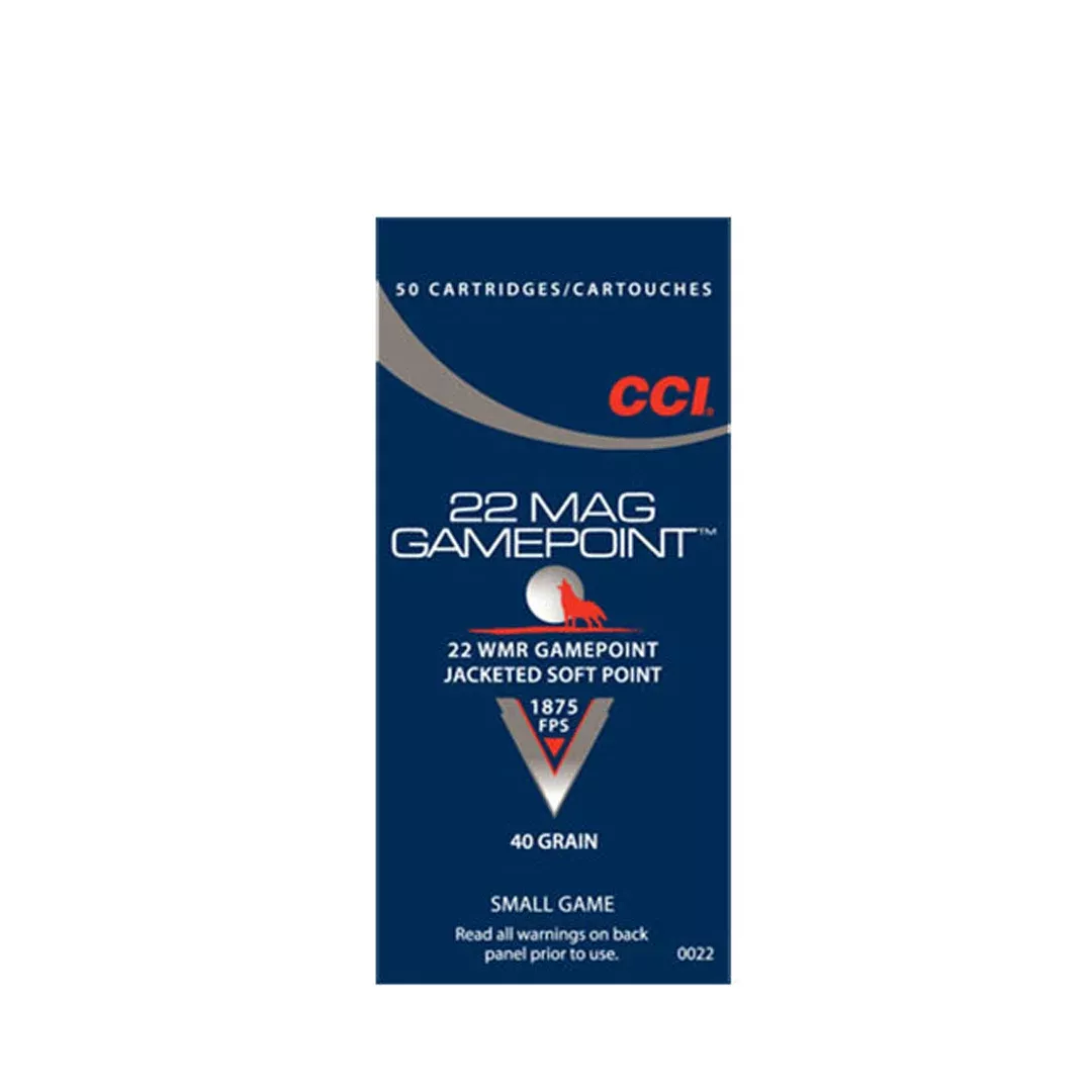CCI 0022 Gamepoint Rimfire 22WMR 40gr Jacketed Soft Point 50 Per Box/40 Case
