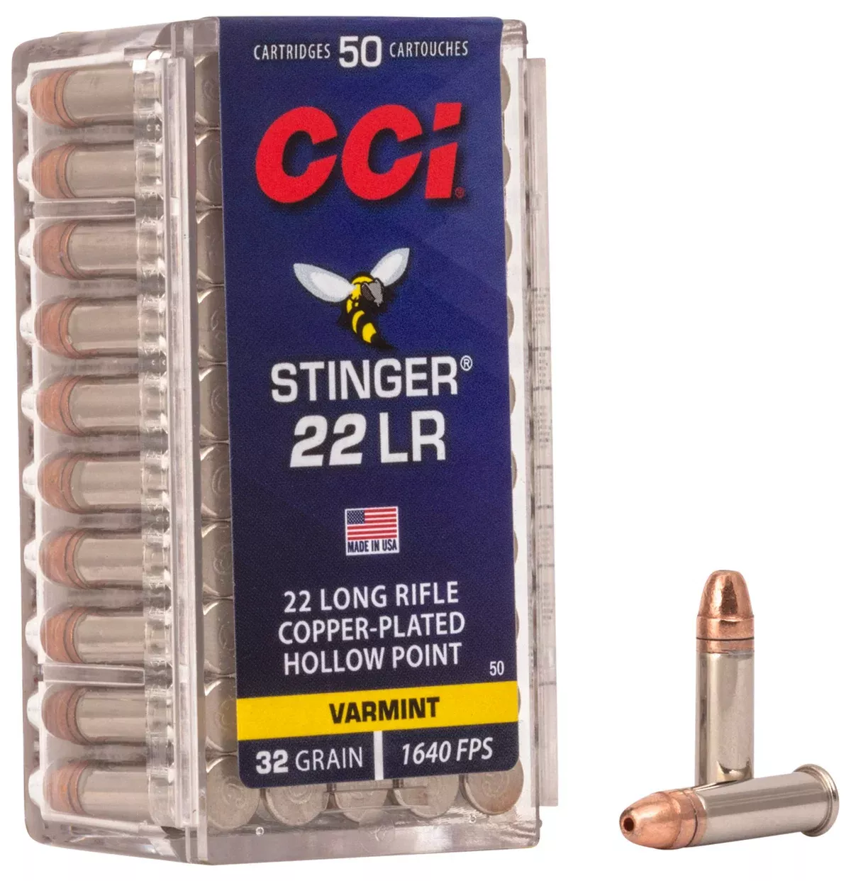 CCI 0050 Stinger22LR 32gr Copper Plated Hollow Point 50 Per Box/100 Case