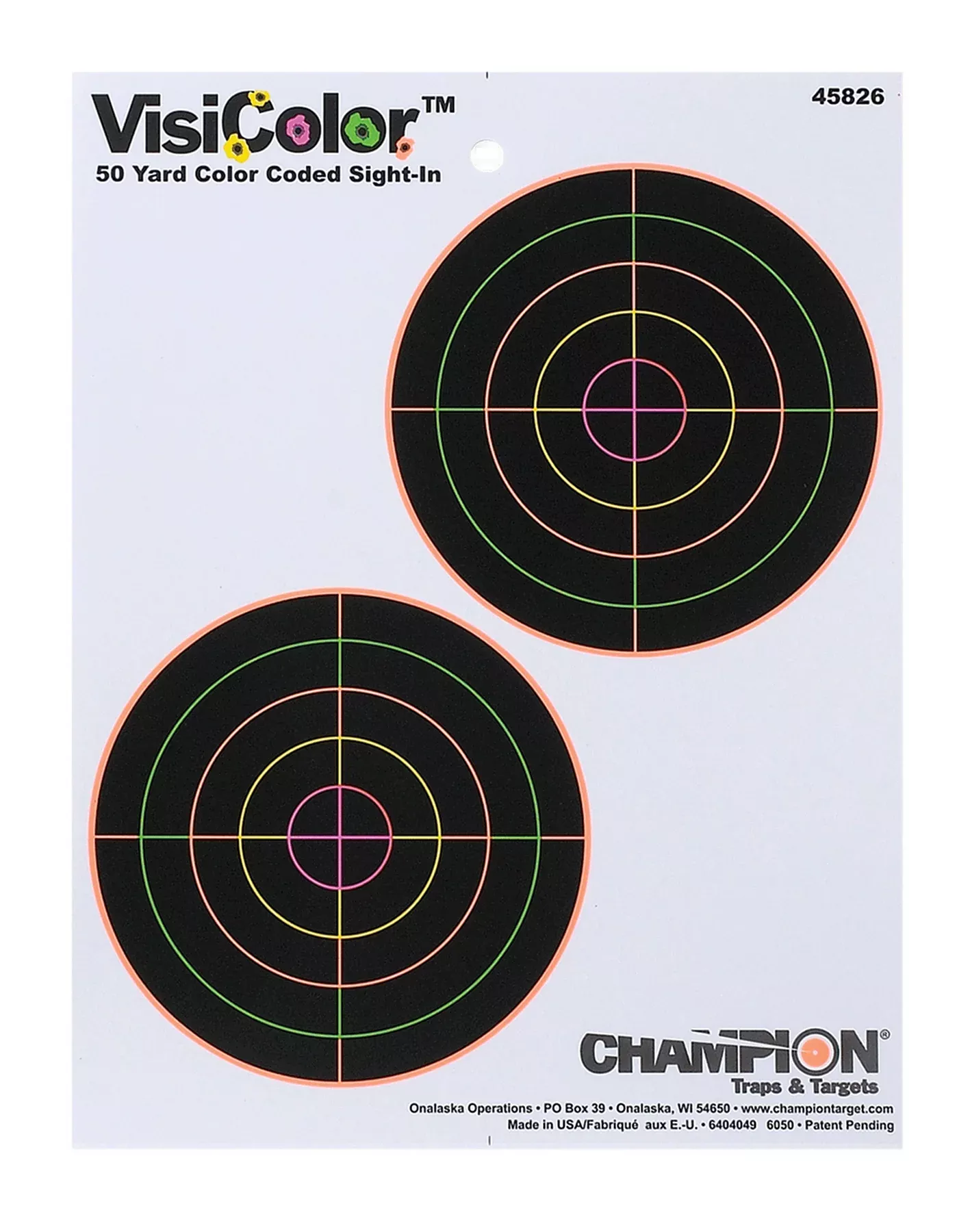 Champion Targets VisiColor 5" Double Bullseye Paper Self-Adhesive Target 8.5" x 11" Multi-Color 10 Pack